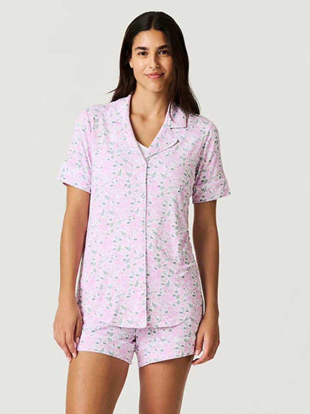 Posh Peanut Annabeth Floral Print Luxe Pajama Shirt Pink L NWT